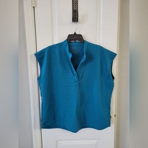 FIGS Women's Rafaela Oversized Mandarin Collar Scrub Top Pacific Blue Size Large